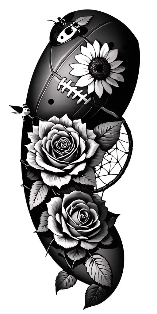 football, ladybug, bird, rose, sunflower, teddy bear, dream catcher tattoo design idea