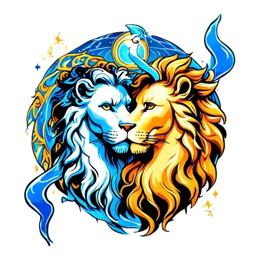 Aquarius and Leo zodiac symbol intertwined tattoo design idea