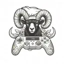 Aries ram with a chef's hat playing a video game controller tattoo design idea