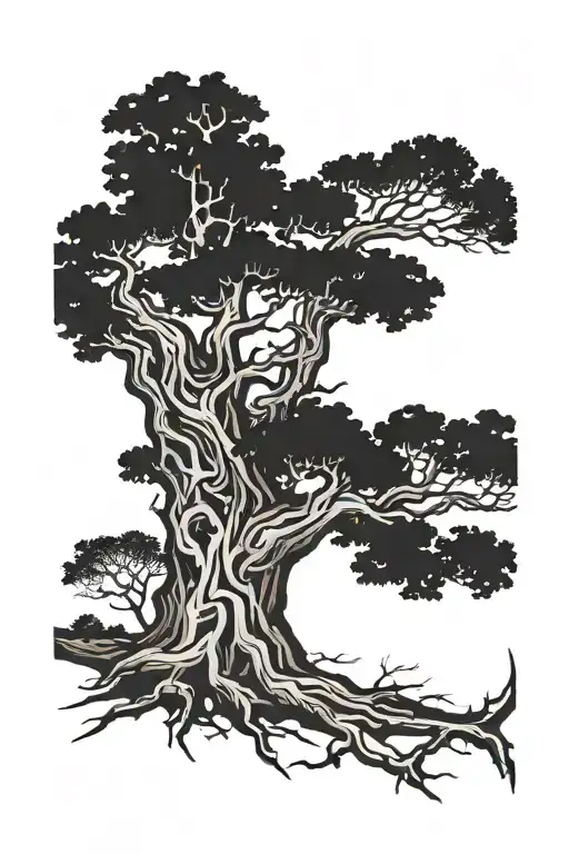 tree half alive half dead oak tree made tattoo design idea