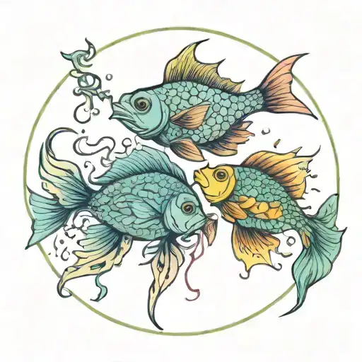 fishes in rainbow colors based on the song weird fishes/arpeggi tattoo design idea