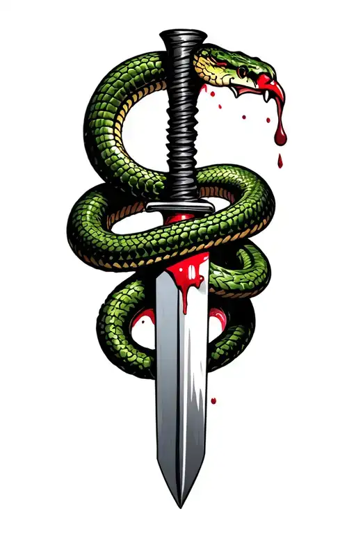 snake wrapped around dagger being stabbed with blood traditional tattoo design idea