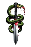 snake wrapped around dagger being stabbed with blood traditional tattoo design idea