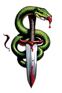 snake wrapped around dagger being stabbed with blood traditional tattoo design idea