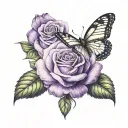 purple rose and butterfly on thigh tattoo tattoo design idea