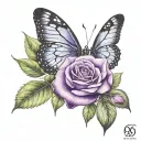 purple rose and butterfly on thigh tattoo tattoo design idea