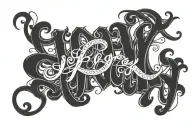 the word Lofgren in fancy script lettering tattoo design idea