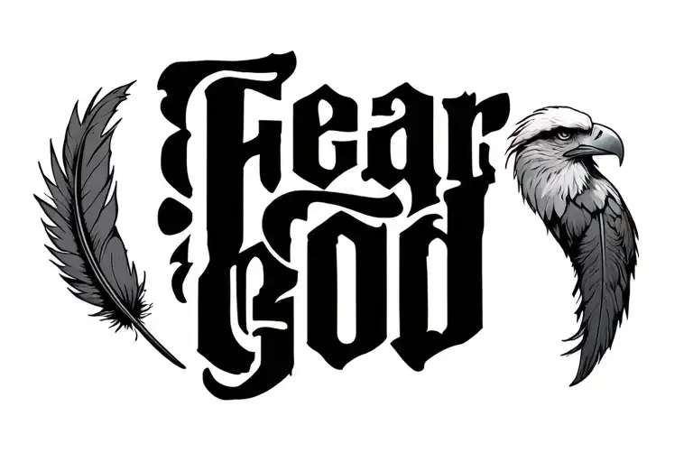 fear god text with one eagle feather tattoo design idea
