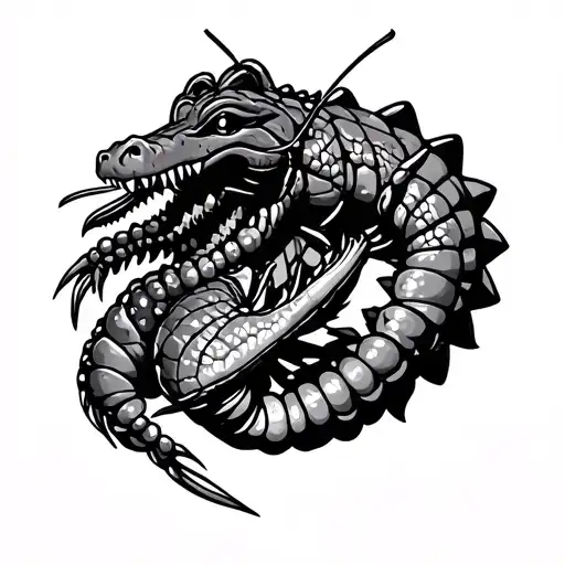 fluer dis le with crawfish and gator wearing beads tattoo design idea
