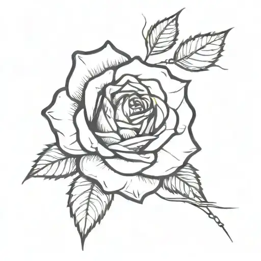 1 single rose with 1 to 2 leaves with thorns here and there. The full flower growing out of the floor tattoo design idea