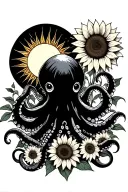 octopus holding a sun and sunflowers  tattoo design idea
