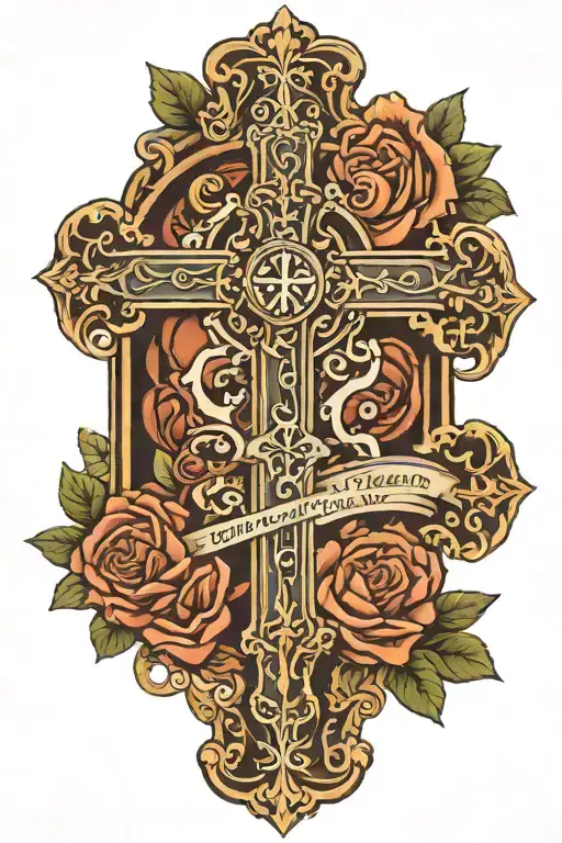 Cross with verse 2nd Timothy 1:7 tattoo design idea