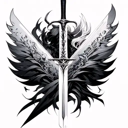 final fantasy - cloud's buster sword vertical in the center. Tidus's brotherhood and Clive's Invictus blade behind tattoo design idea