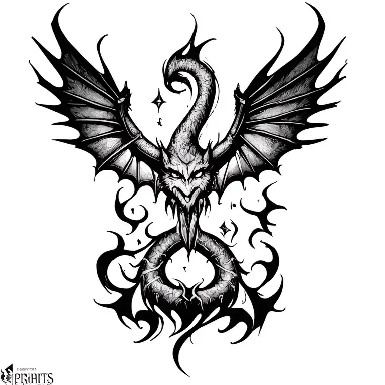 Symbol along with bat wings tattoo design idea