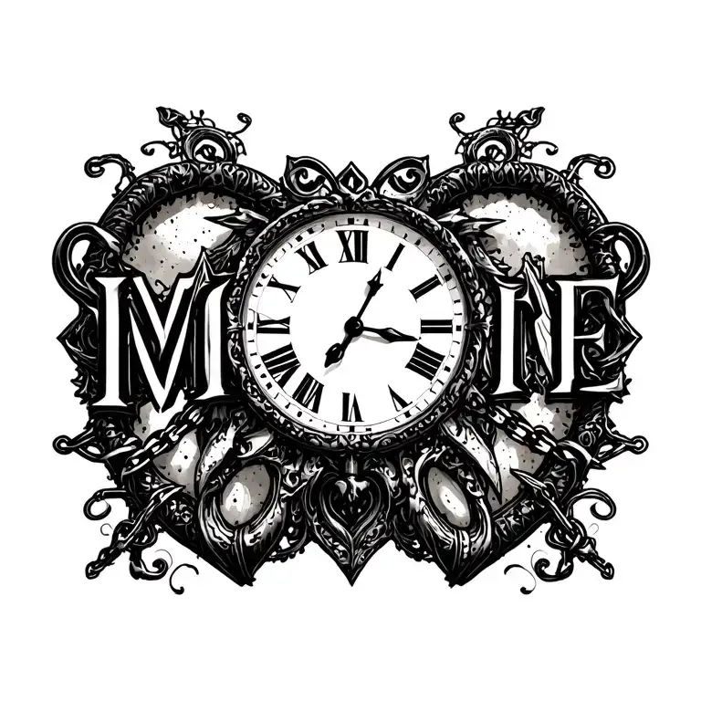 "Mélanie" clock Coeur chain tattoo design idea