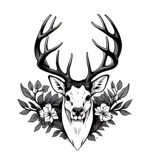 deer, stag, skull, tattoo design idea
