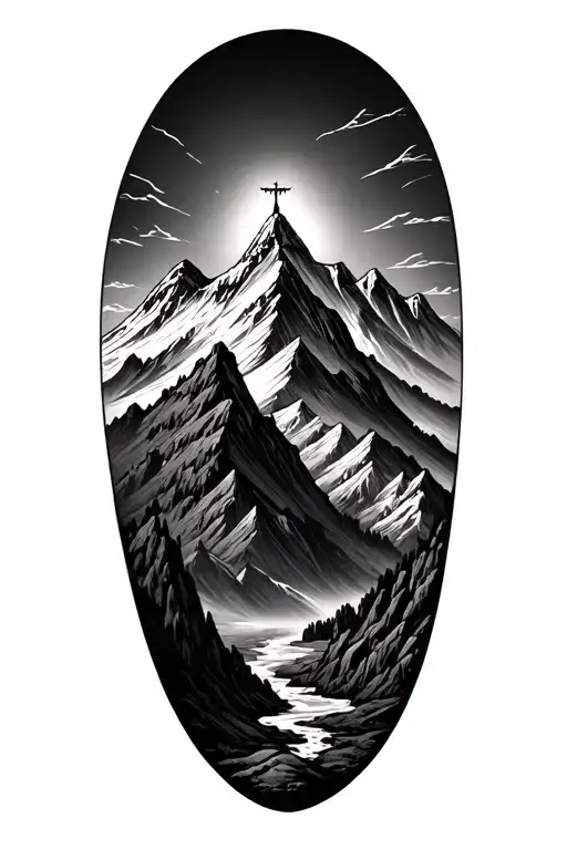 a mountain with god at the top tattoo design idea