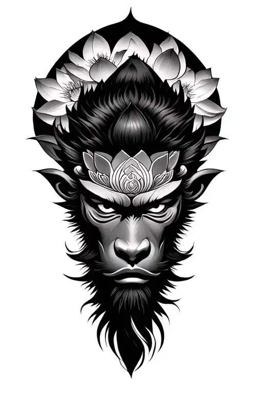wukong surrounded by lotus flower blooming tattoo design idea