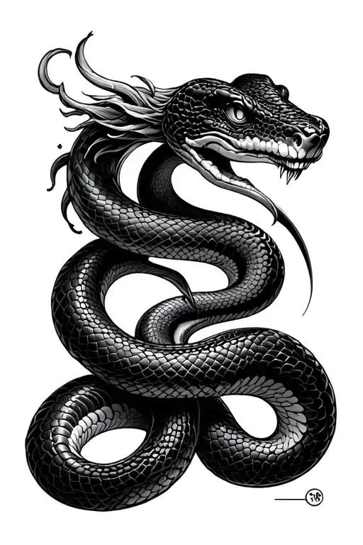 snake , japanese style tattoo design idea