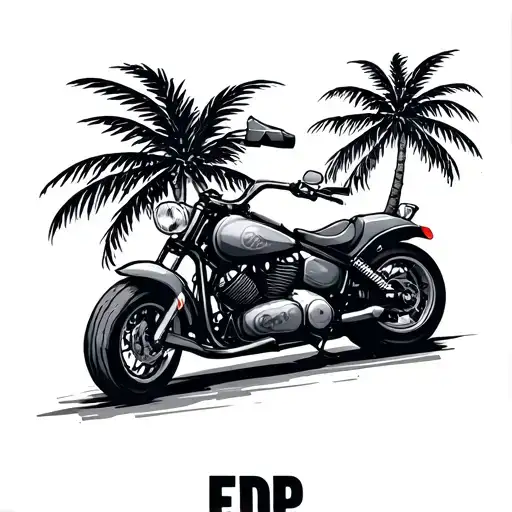 "EDP" one coconut tree with a scoopy motorbike tattoo design idea