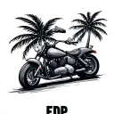 "EDP" one coconut tree with a scoopy motorbike tattoo design idea