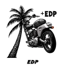 "EDP" one coconut tree with a scoopy motorbike tattoo design idea