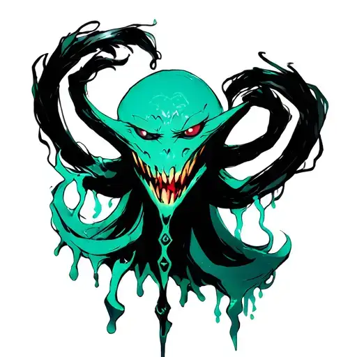 Draw a sketch of the anime "about my rebirth into a slime" "overlord" "leveling up alone" together. Horror style with pestilence tattoo design idea