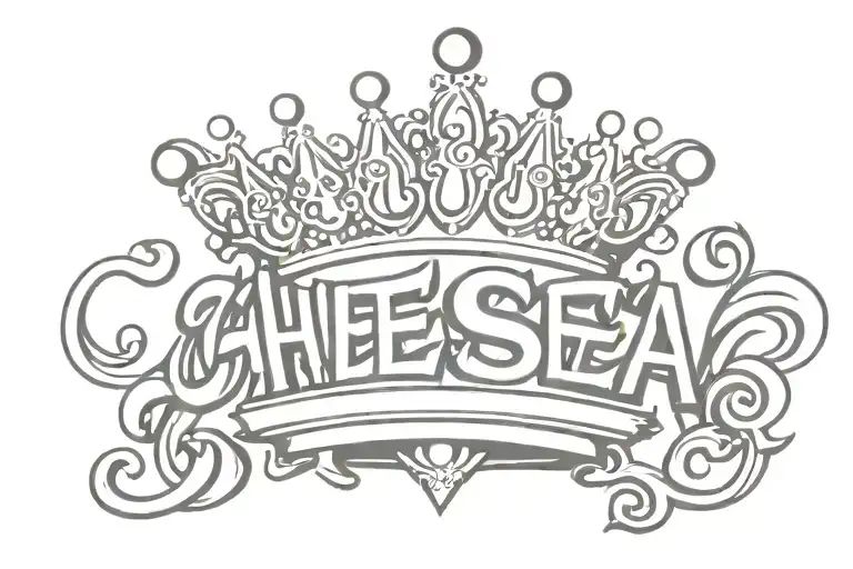 Chelsea in graffiti font with a crown on top tattoo design idea