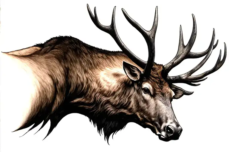 elk head mountain black tattoo design idea