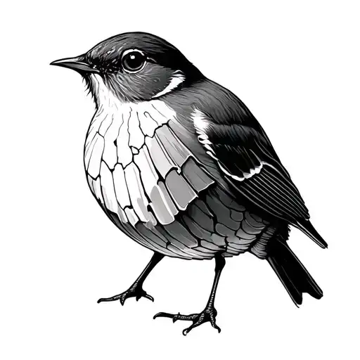 european robin and cracked broken scallop shell tattoo design idea