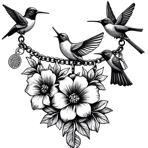 Flower bracelet with hummingbird and cardinal charms.  tattoo design idea