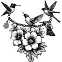 Flower bracelet with hummingbird and cardinal charms.  tattoo design idea