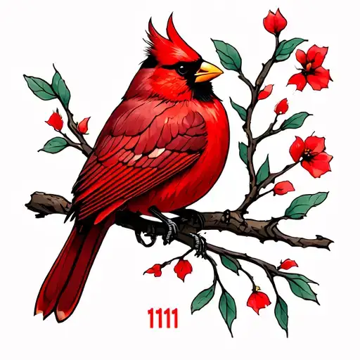 Red Cardinal Bird with the number 1111 tattoo design idea
