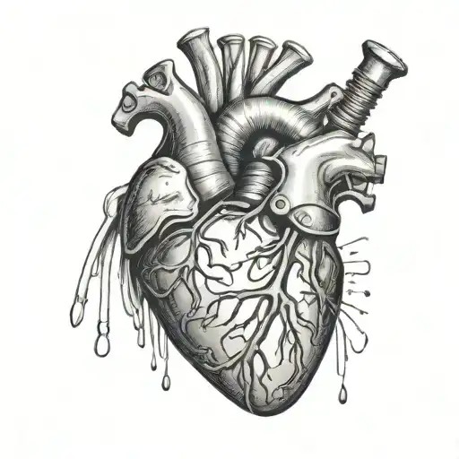 scalpels cutting a realistic heart in surgery tattoo design idea
