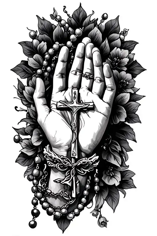 prayers hands with rosary tattoo design idea