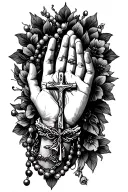 prayers hands with rosary tattoo design idea