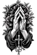 prayers hands with rosary tattoo design idea