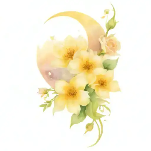 witchy moon and flowers intertwined tattoo design idea