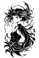 The graceful and somewhere thick tribal lines next to the anime girl, everything connects into a picture tattoo design idea
