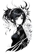 The graceful and somewhere thick tribal lines next to the anime girl, everything connects into a picture tattoo design idea