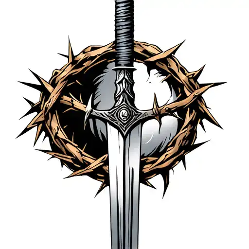 Sword With Crown Of Thorns tattoo design idea