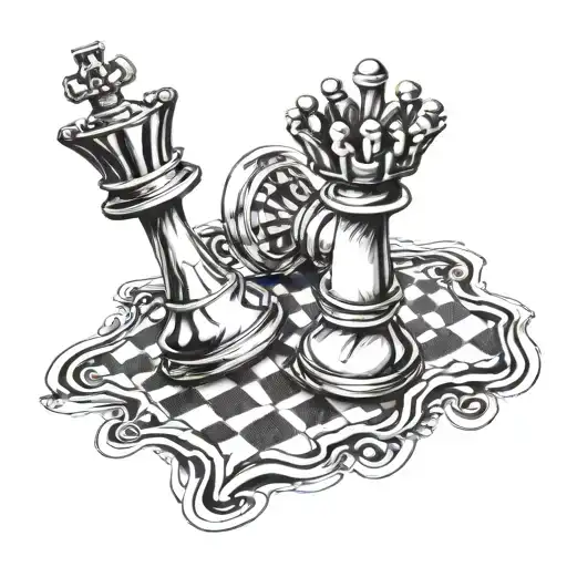 king and queen chess piece tattoo design idea