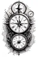 clocks, compasses and map behind it with water tattoo design idea