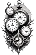 clocks, compasses and map behind it with water tattoo design idea