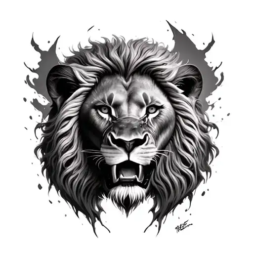Realistic 3D tattoo design of a lion’s face replacing the heart, placed on the inner forearm. The lion should look menac tattoo design idea