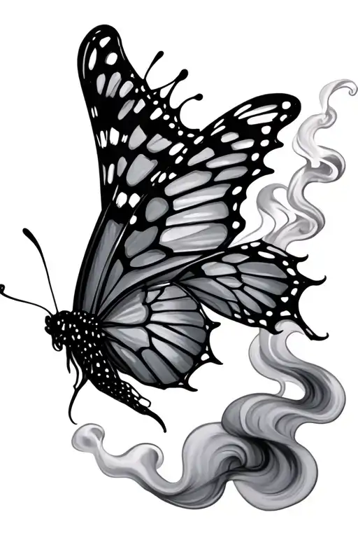 Smoking and butterfly and foil in color tattoo design idea