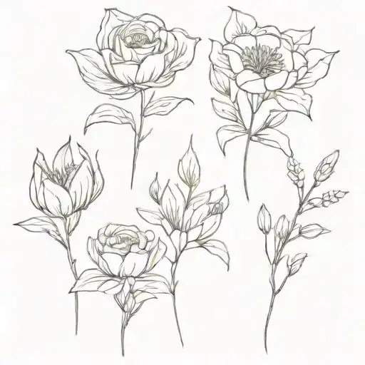 May, April, July and November birth flower boquet held together tattoo design idea