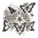 heart fingerprints with flowers and butterflies tattoo design idea