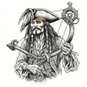 jack sparrow skull and bones aiming a bow tattoo design idea