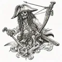 jack sparrow skull and bones aiming a bow tattoo design idea